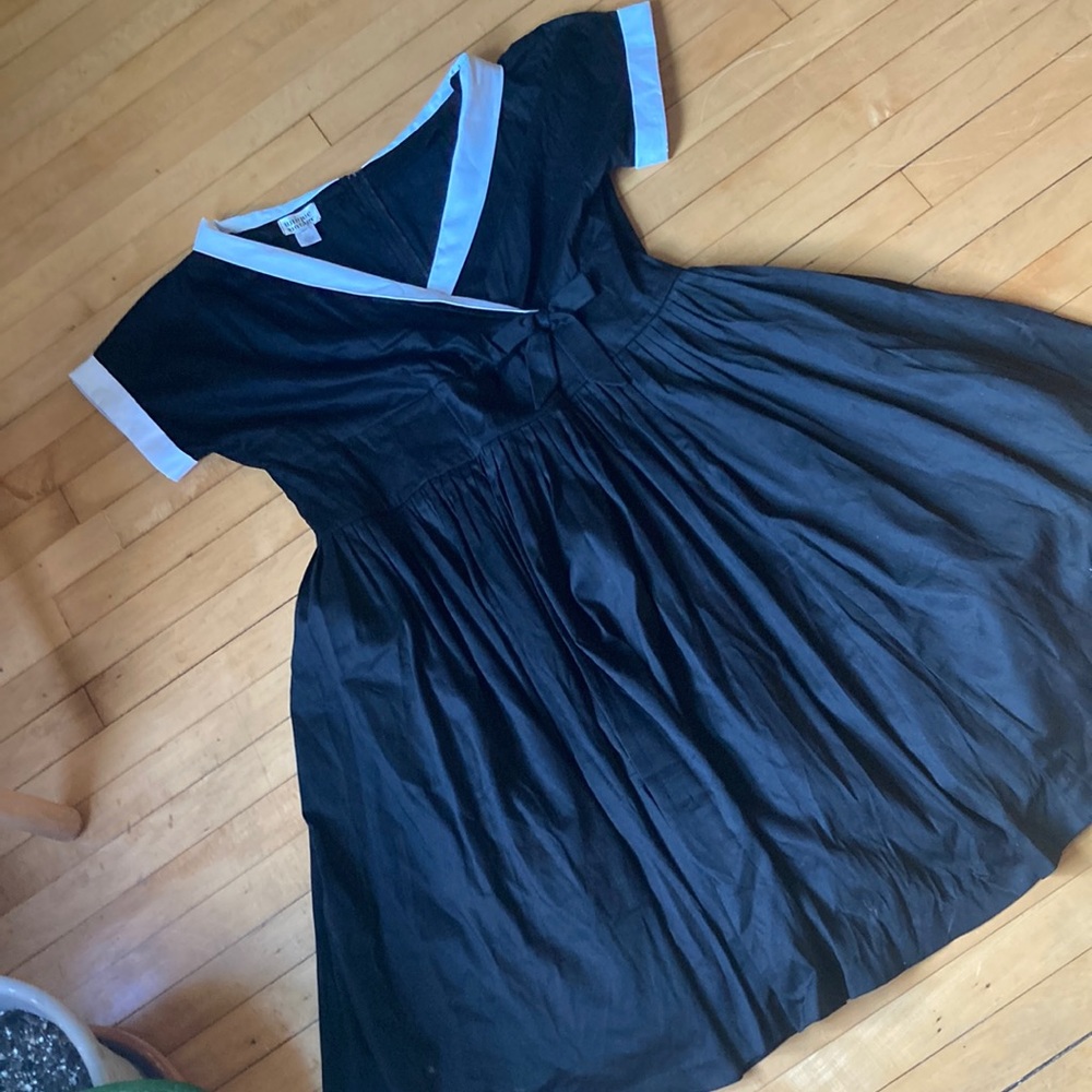Unique Vintage Black dress with White trim and tulle underskirt